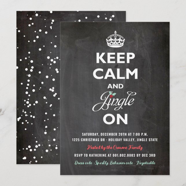 Keep Calm & Jingle On Rustic Holiday Party Invite (Front/Back)
