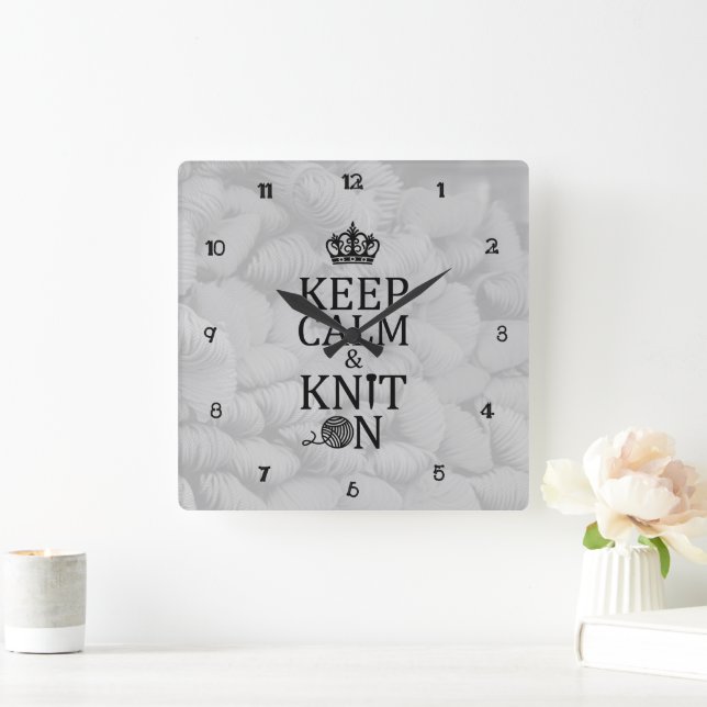 Keep Calm Knit On Craft Room Decor Square Wall Clock (Home)