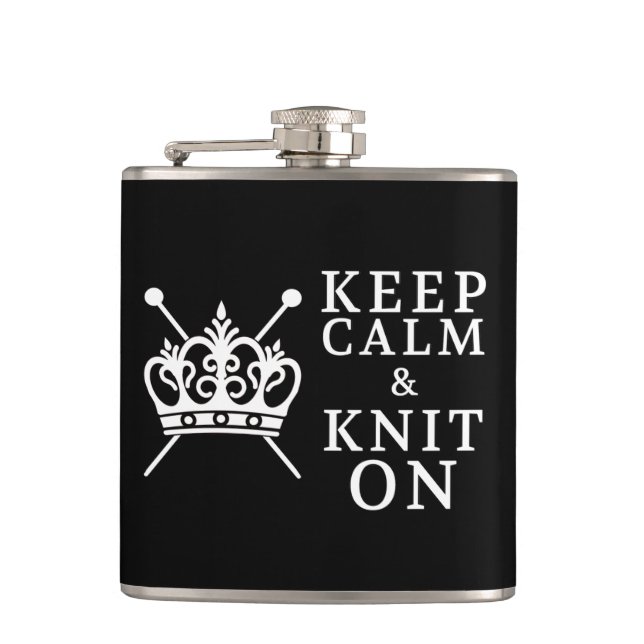 Keep Calm Knit On Crafts {Dark} Hip Flask (Front)