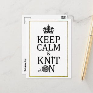 Keep Calm Knit On Faux Gold Border Crafts Postcard