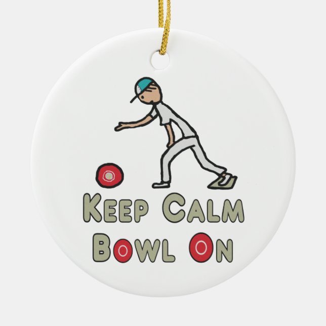 Keep Calm Lawn Bowls Ceramic Ornament (Front)