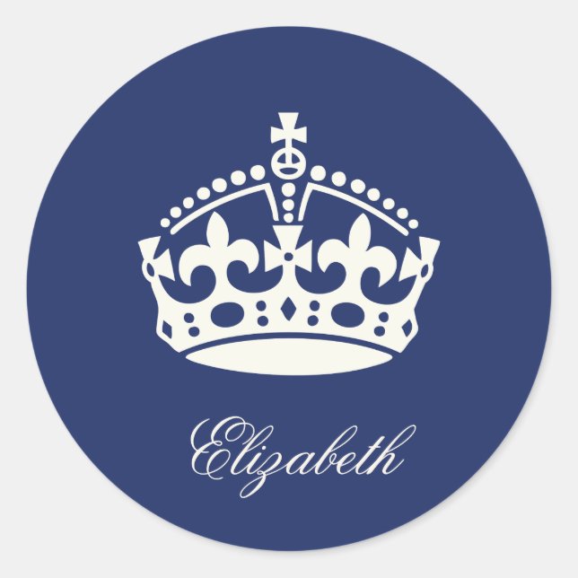 Keep Calm Navy Blue Crown Logo Party Favour Sticke Classic Round Sticker (Front)