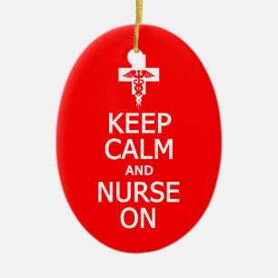 Keep Calm & Nurse On ornament, customize Ceramic Ornament