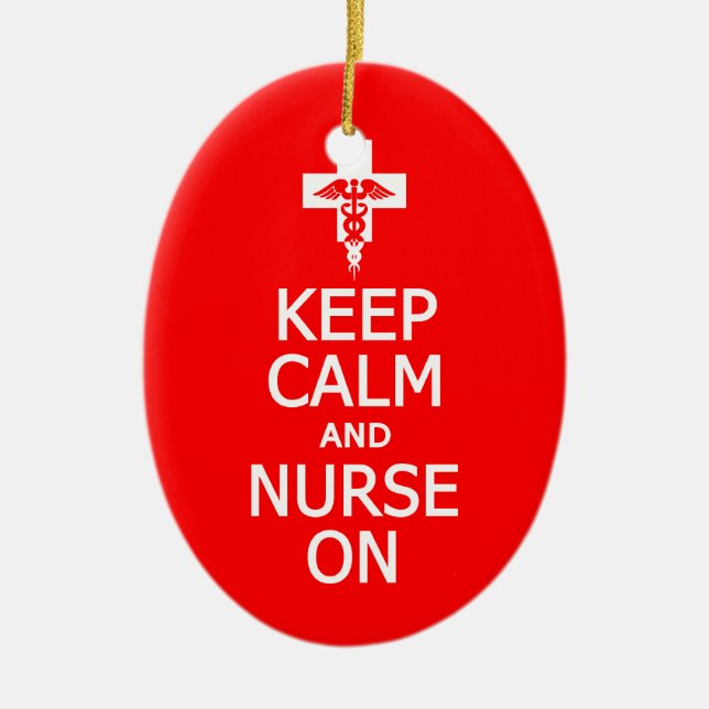 Keep Calm & Nurse On ornament, customize Ceramic Ornament (Front)