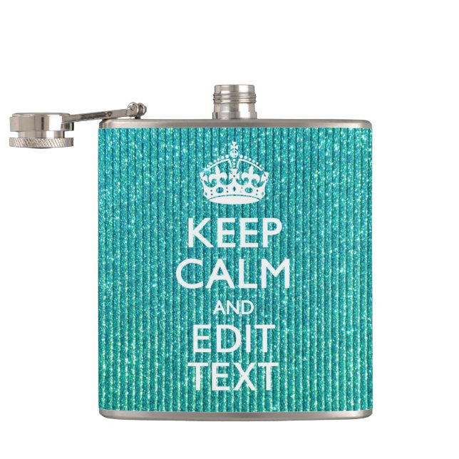 Keep Calm Personalized Text on Turquoise Hip Flask (Opened)