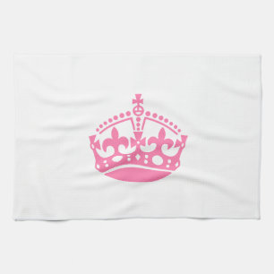 Keep calm pink victory crown kitchen towel