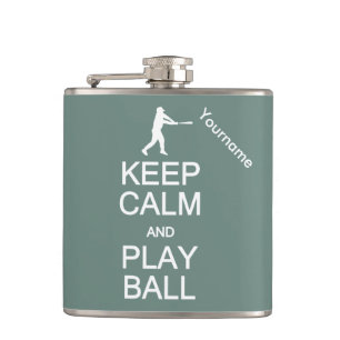Keep Calm & Play Ball custom flask