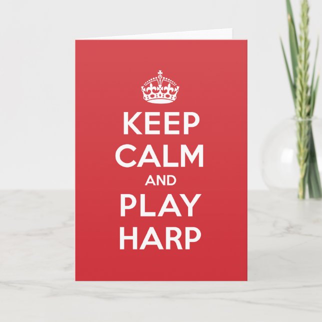 Keep Calm Play Harp Greeting Note Card (Front)