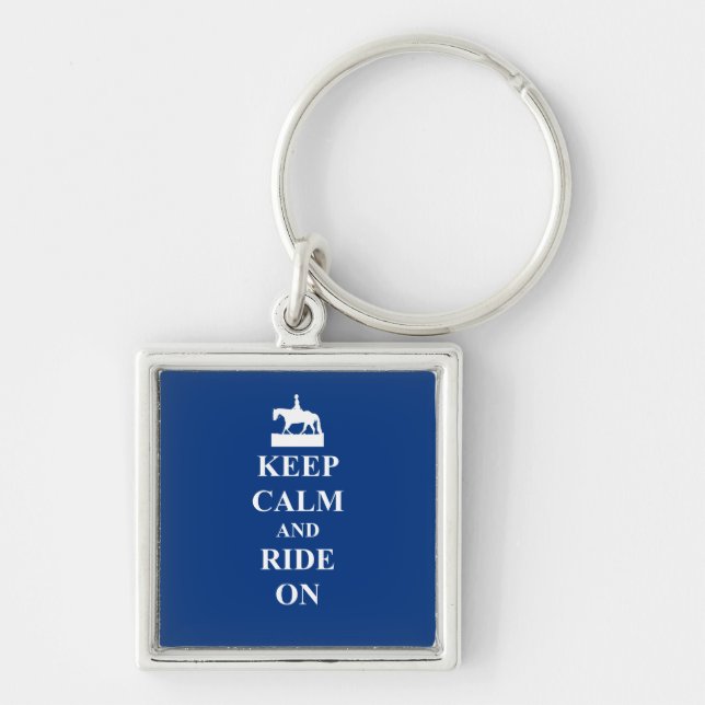 Keep calm & ride on (blue) keychain (Front)