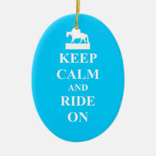 Keep calm & ride on (light blue) ceramic ornament