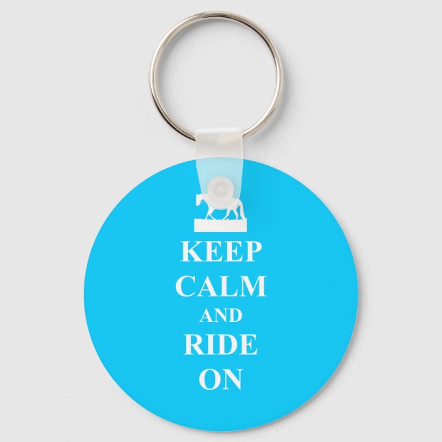 Keep calm & ride on (light blue) keychain (Front)