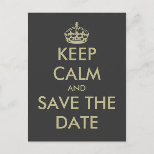 Keep calm save the date postcard   Faux gold