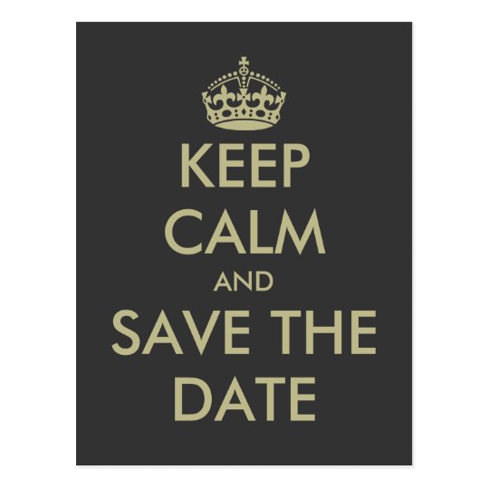 Keep calm save the date postcard | Faux gold