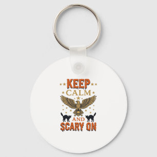 Keep Calm Scary On Vintage Halloween Vector Design Keychain