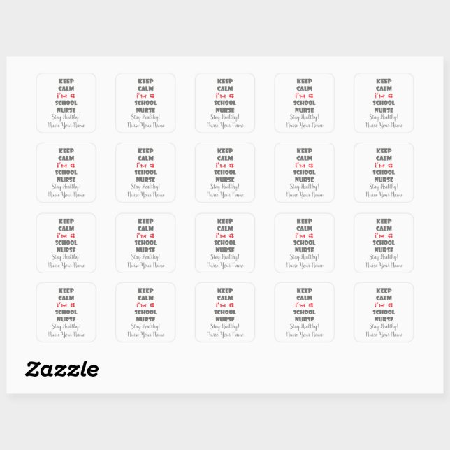 Keep Calm School Nurse stickers; yearbook signatur Square Sticker (Sheet)