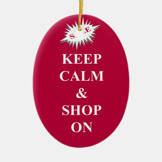 keep calm & shop on ceramic ornament (Front)