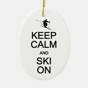 Keep Calm & Ski On ornament, customize Ceramic Ornament