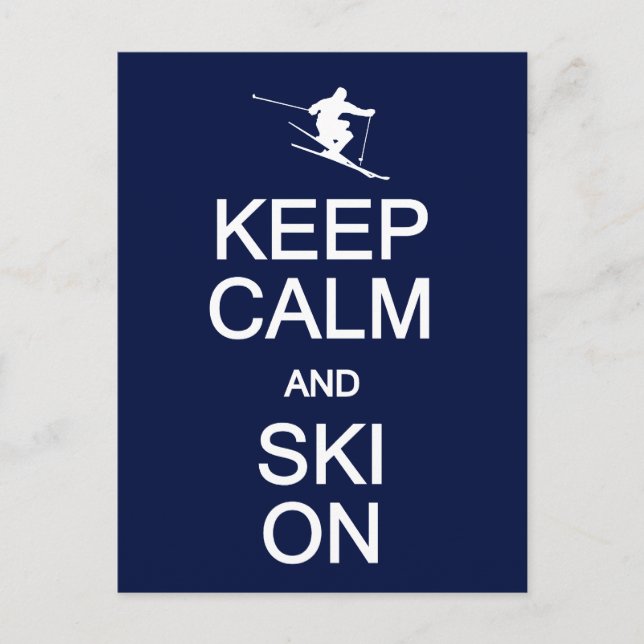 Keep Calm & Ski On postcard, customize Postcard (Front)