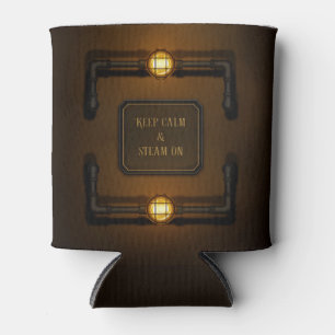 "Keep Calm & Steam On" Machine Age Steampunk Can Cooler