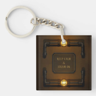 "Keep Calm & Steam On" Machine Age Steampunk Keychain