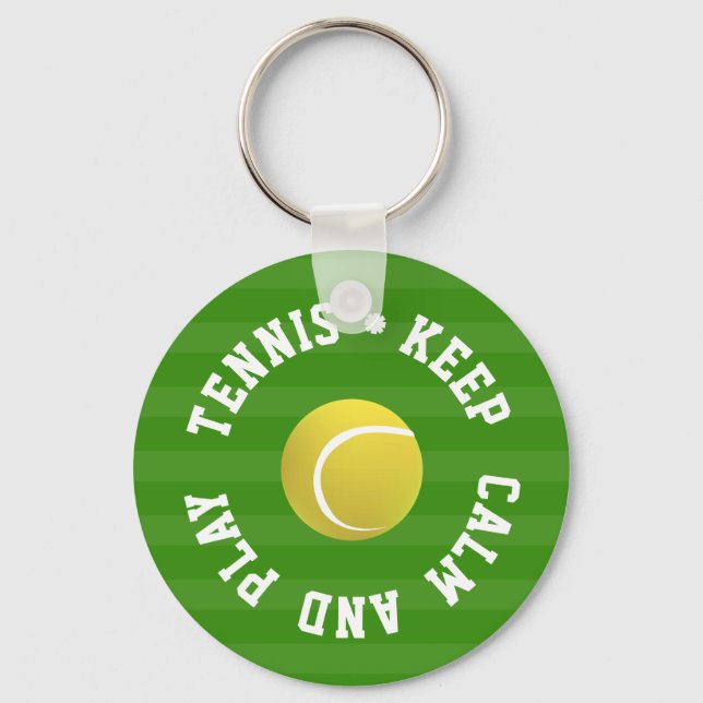 KEEP  CALM TENNIS BALL - Personalized TEXT Keychain (Front)