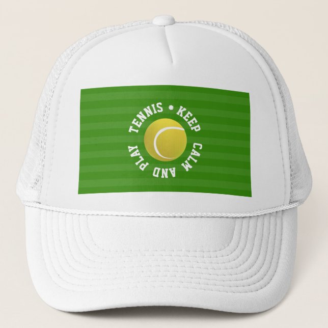 KEEP  CALM TENNIS BALL - Personalized TEXT Trucker Hat (Front)