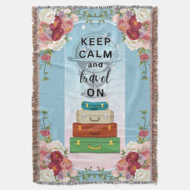 Keep Calm Travel On Throw Blanket (Front Vertical)