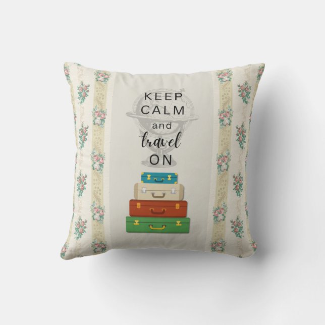 Keep Calm Travel On Throw Pillow (Back)