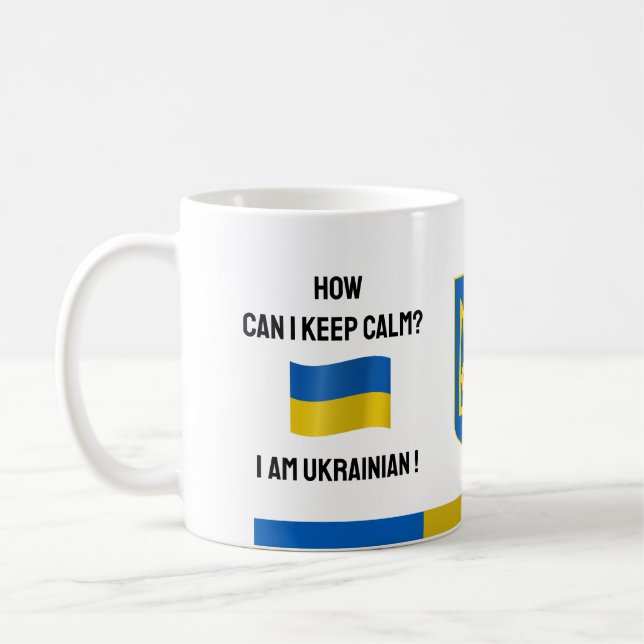 Keep Calm Ukraine & Funny Text, Ukrainian Flag Coffee Mug (Left)
