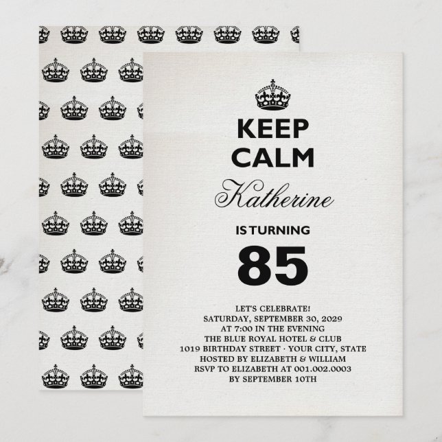 Keep Calm Vintage Milestone Birthday Party Invite (Front/Back)