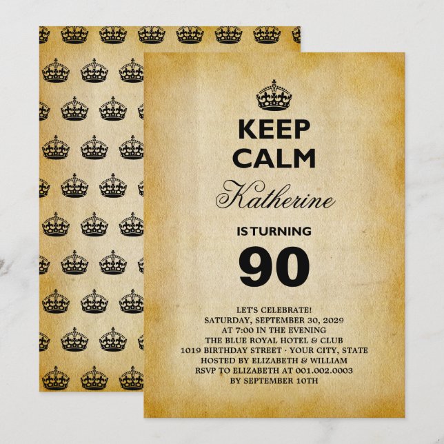 Keep Calm Vintage Milestone Birthday Party Invite (Front/Back)