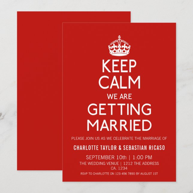 Keep Calm We Are Getting Married - Wedding Invitation (Front/Back)