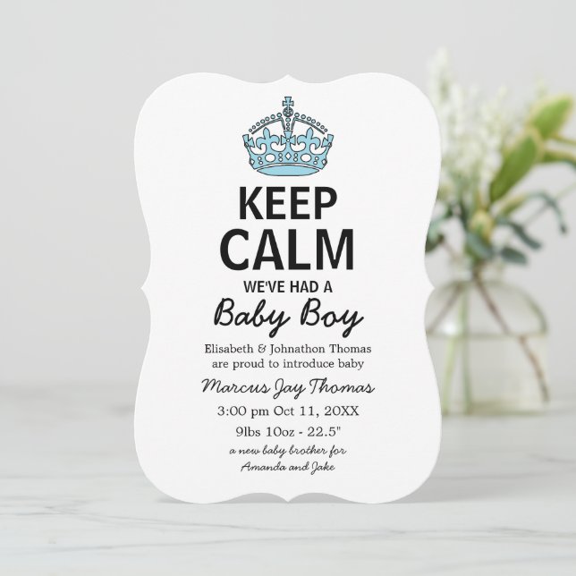Keep Calm We've Had A Baby Boy, Baby Announcement (Standing Front)