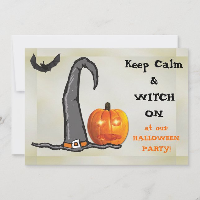 Keep Calm Witch Hat Halloween Party Invitation (Front)