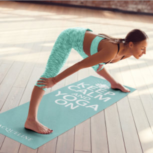 Keep Calm Yoga On Monogram Lotus Mint Green Mat