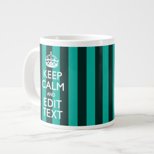 Keep Calm Your Text on Turquoise Stripes Decor Large Coffee Mug