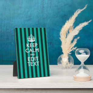Keep Calm Your Text on Turquoise Stripes Decor Plaque