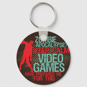 Keep Calm Zombie Apocalypse Funny Gamers Keychain