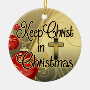 Keep Christ in Christmas 2-Sided Christian Cross Ceramic Ornament