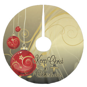 Keep Christ in Christmas, Gold/Red Christian Brushed Polyester Tree Skirt