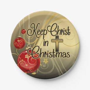Keep Christ in Christmas, Gold/Red Christian Paper Plate