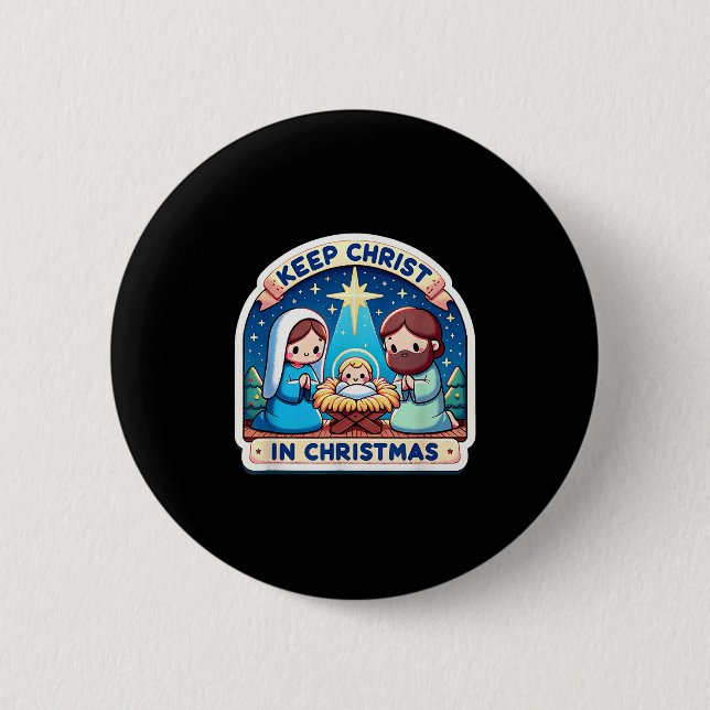 Keep Christ In Christmas Nativity Scene Manger Jes 2 Inch Round Button (Front)