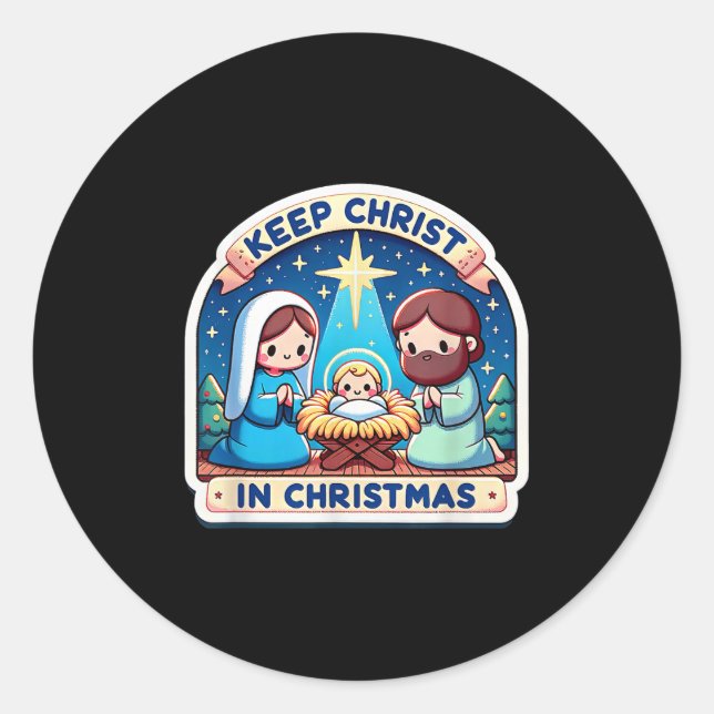 Keep Christ In Christmas Nativity Scene Manger Jes Classic Round Sticker (Front)
