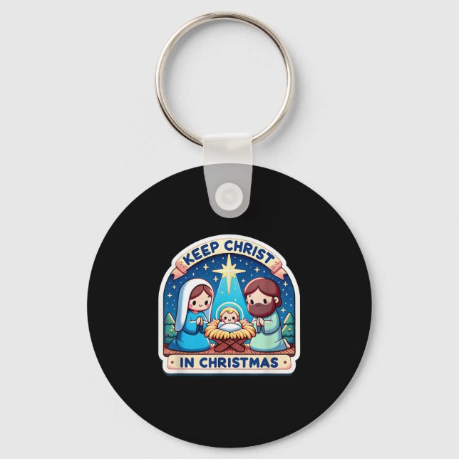 Keep Christ In Christmas Nativity Scene Manger Jes Keychain (Front)