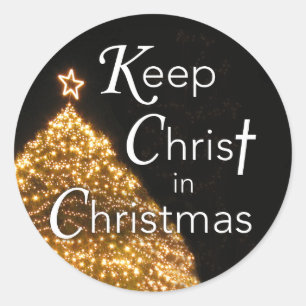 Keep Christ in Christmas Sticker w Tree, Round