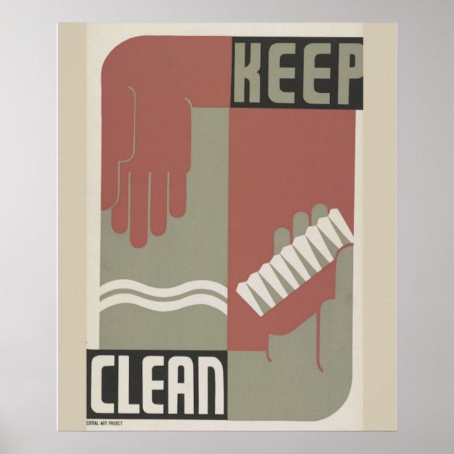 "Keep Clean" Bathroom Washroom, Vintage WPA, Poster (Front)