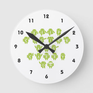 Keep Coding And Carry On (Bug Droid Font Shoutout) Round Clock