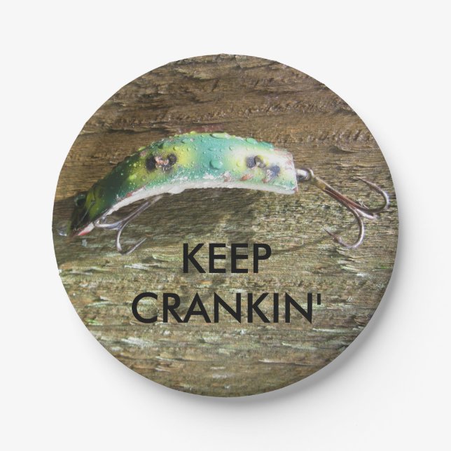 Keep Crankin' Old Fishing Lure Paper Plate (Front)
