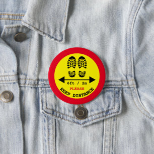 Keep Distance 6ft / 2m Apart - Social Distance 3 Inch Round Button