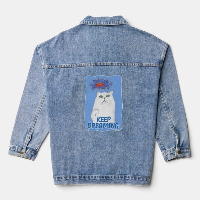Keep Dreaming Cat Cartoon Character Art Denim Jacket (Back)